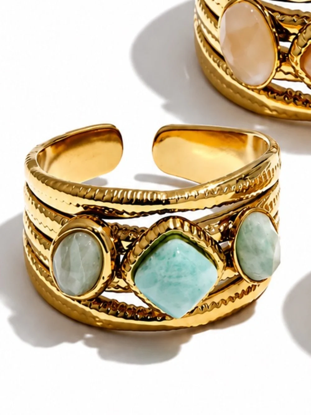 Vintage Gold-Tone Ring with Aqua Stones